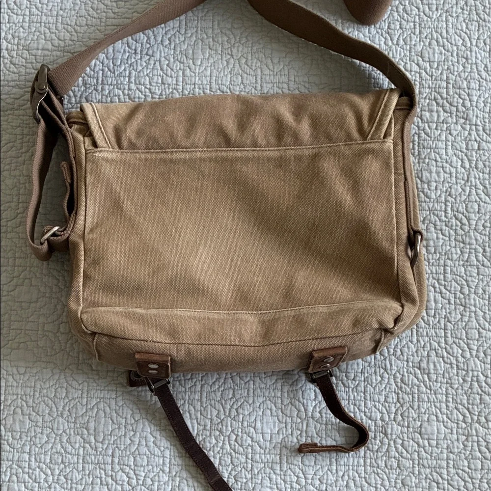 Timbuk2 Tan Canvas Single Speed Messenger Crossbody Bag Leather Trim Y2K Vintage